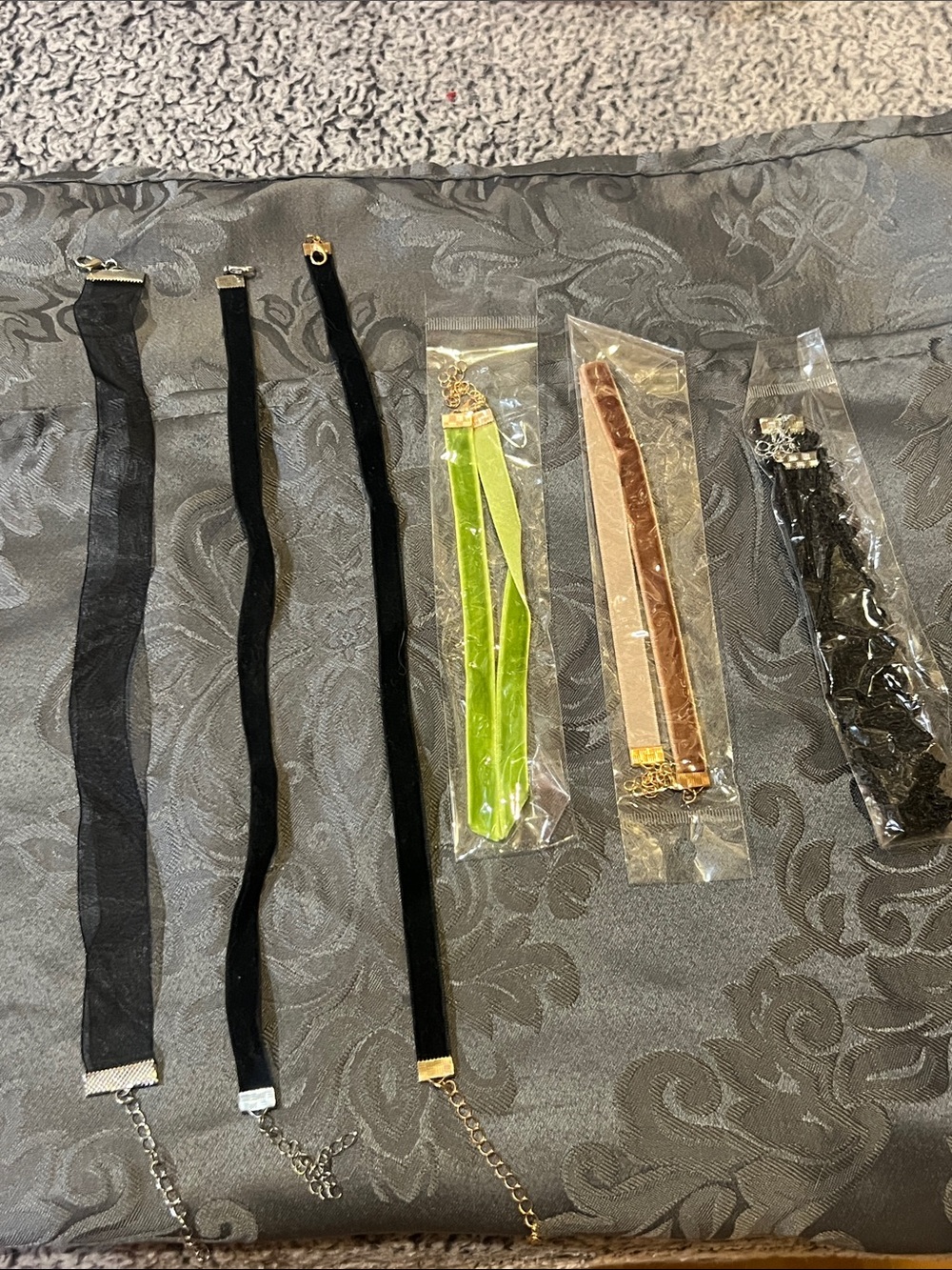 Velvet and Ribbon Choker Necklace Lot - Black, Lime, Beige